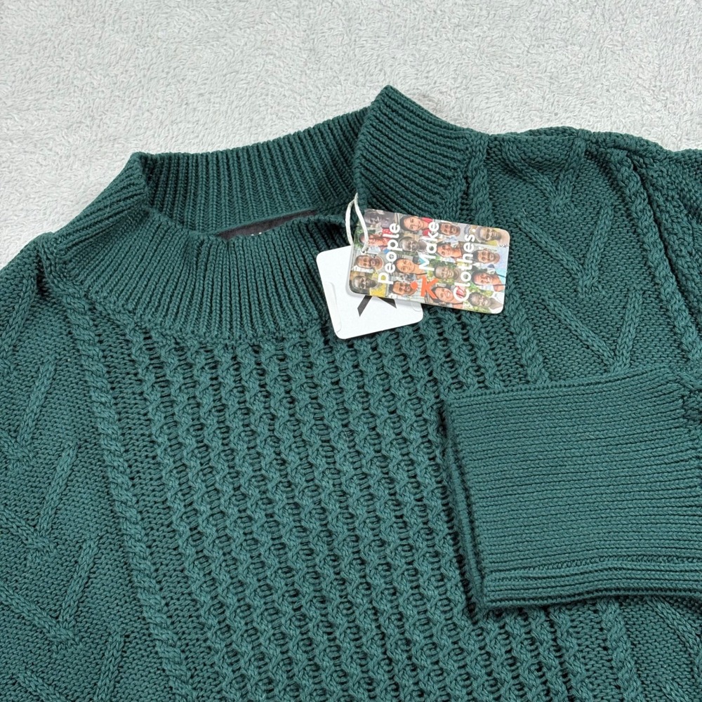 NWT Known Supply 100% Organic Cotton Hi-Low Cable Knit Dallas Sweater Peacock M